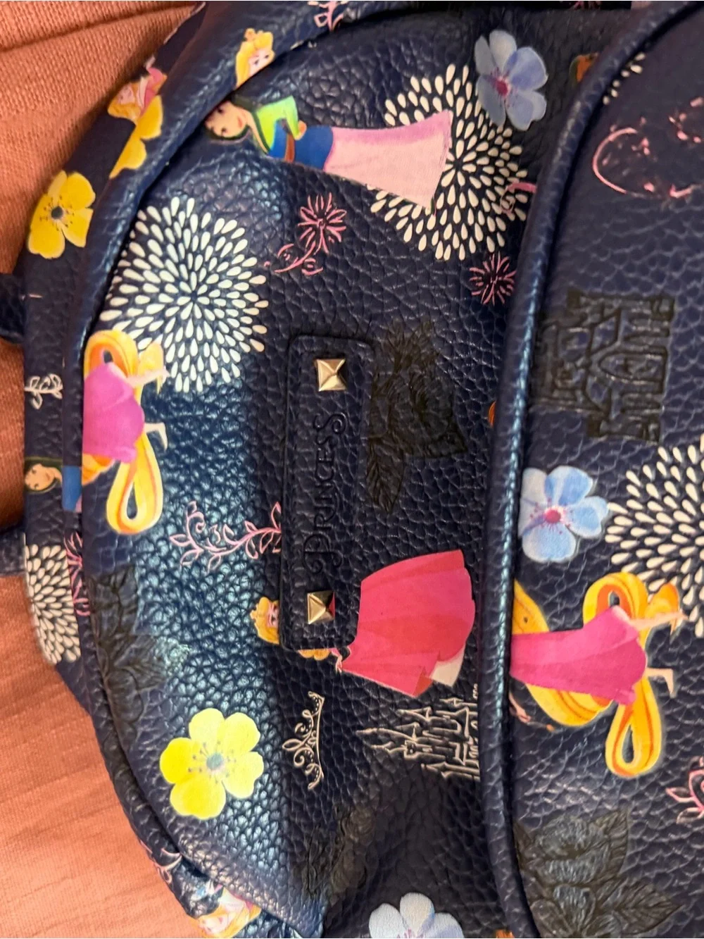 Disney Navy Kids Backpack with Pink Princesses & Yellow Floral Accents